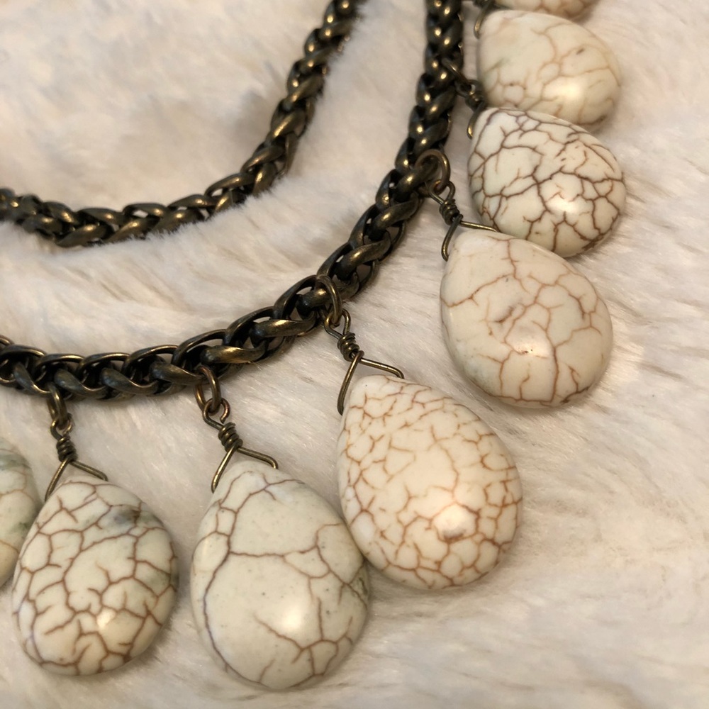 Adjustable Bronze and Cream Stone Necklace